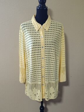 Alfred Dunner Button See Through Floral Polka Dot Shirt Size 2X Plus Size Boho